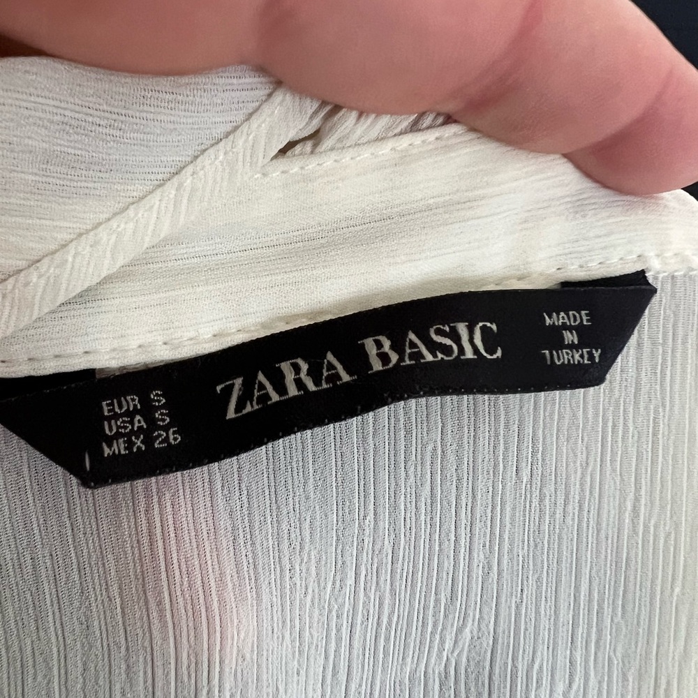 Zara Basic Sheer Ivory Ruffled Button Down Blouse… - image 2